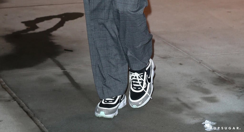 Bella Hadid Wearing a Suit With Nike Sneakers