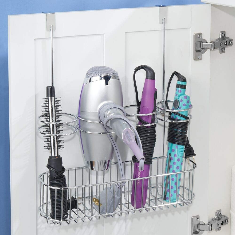mDesign Metal Over Door Bathroom Styling Tool Organizer Spring