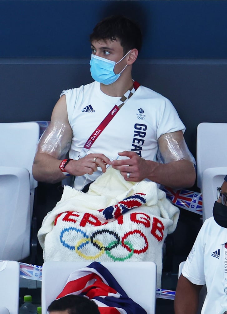 Tom Daley Seen Knitting in Stands at Tokyo Olympics Photos POPSUGAR