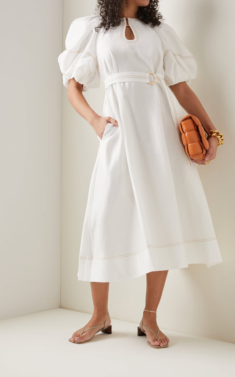 Acler Harlow Puff-Sleeve Linen-Blend Midi Dress