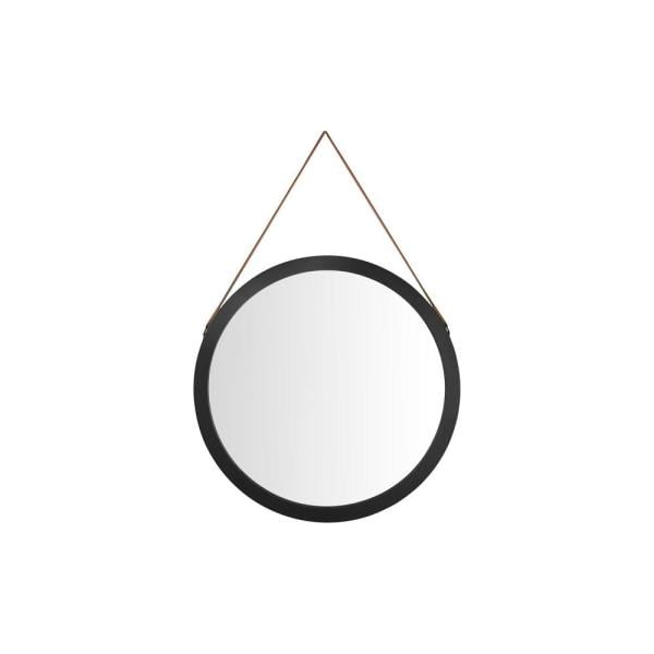 StyleWell Round Framed Black Metal Accent Mirror with Leather Strap
