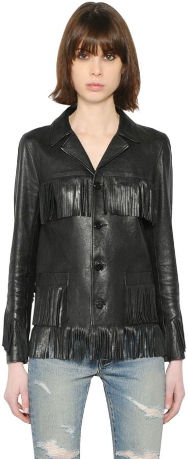 sandro fringe leather jacket