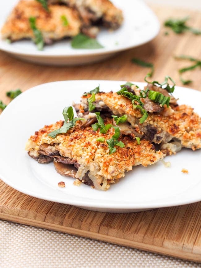 Vegan Mushroom Casserole with Cashew Cream and Parmesan Cheese