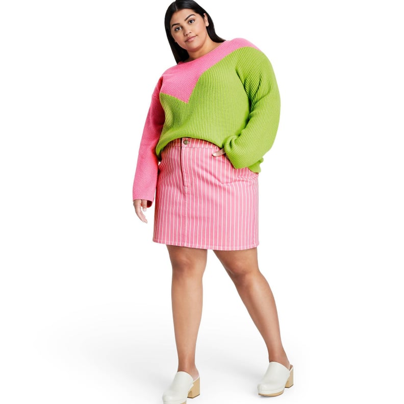 Victor Glemaud x Target Crewneck Pullover Sweater and Pinstripe High-Rise Mini Jean Skirt