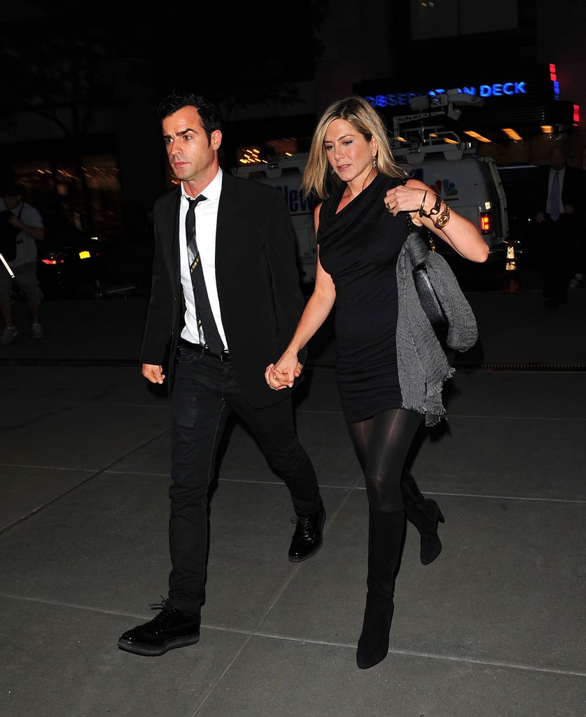 For a night out in September 2011, she wore her tights with a ruched LBD and heels.