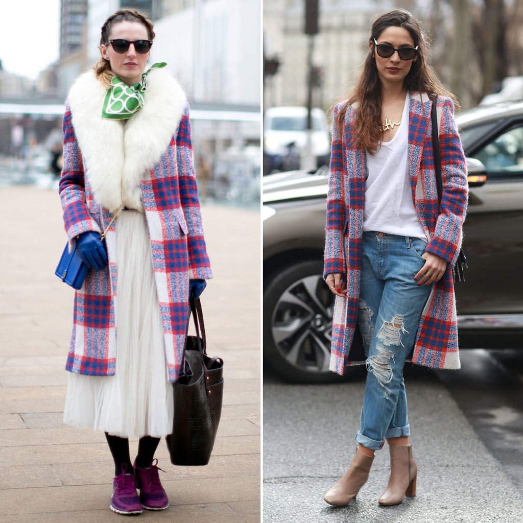 One showgoer in NYC shopped the same plaid coat as this attendee in Paris. We can hardly blame them for being drawn to the chic topper. 
Source: Tim Regas and IMAXTREE