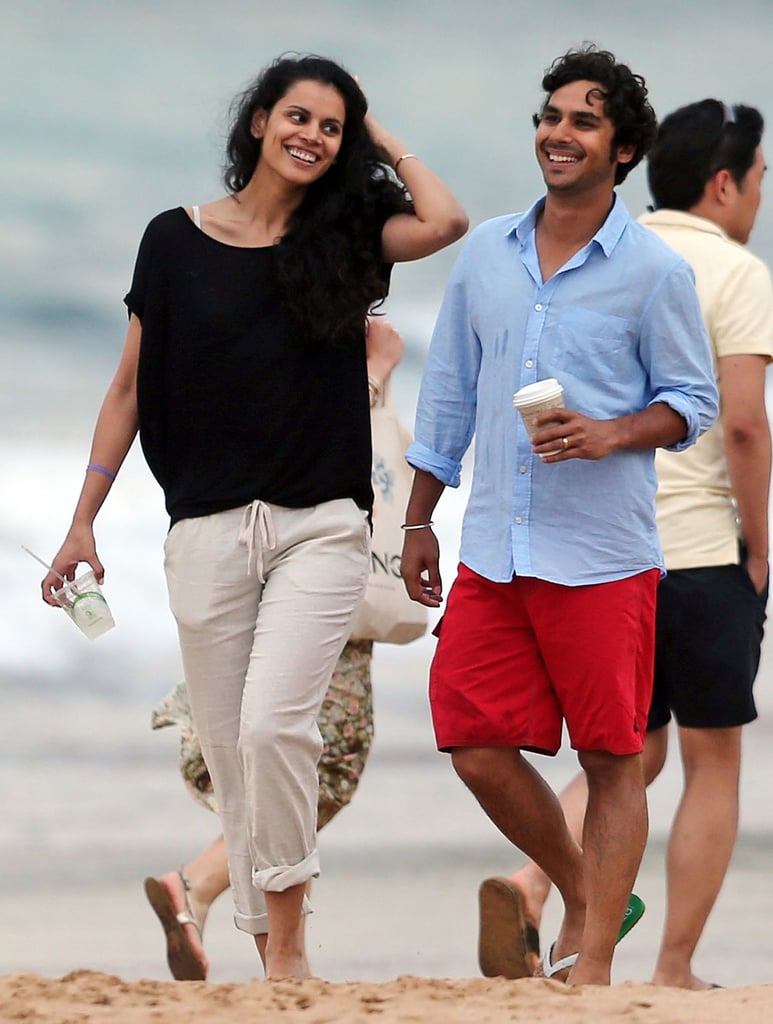 Kunal Nayyar and his wife hit the beach in Maui in Hawaii on Saturday.