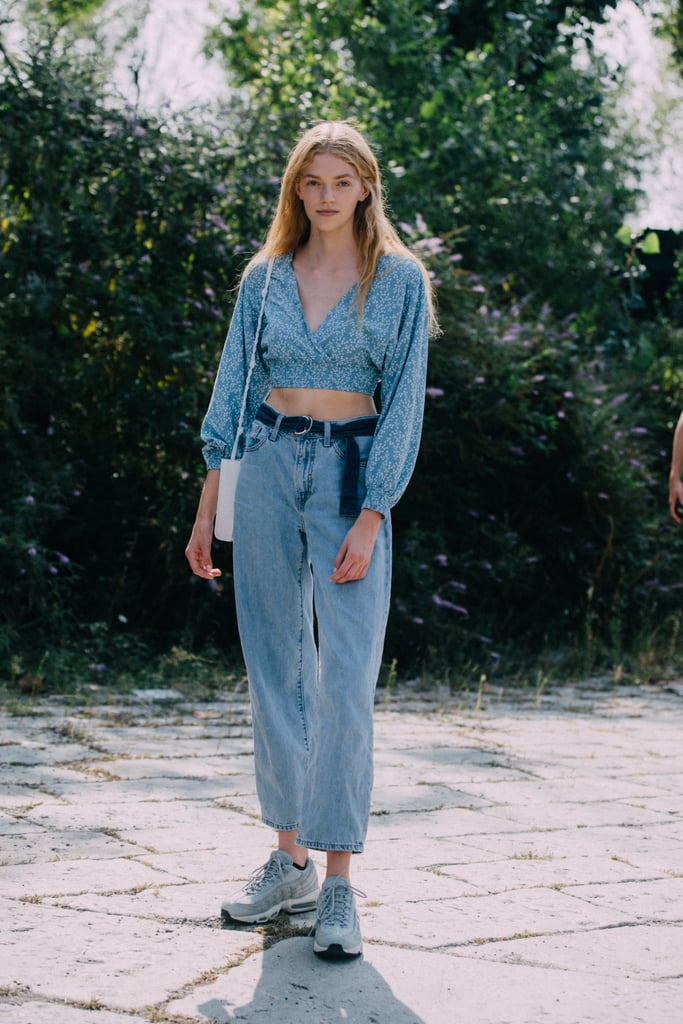 A crop top and jeans combo doesn't have to mean "too sexy"; just throw on your favourite gym shoes (for real!), and the look reads more everyday cool than overdone.