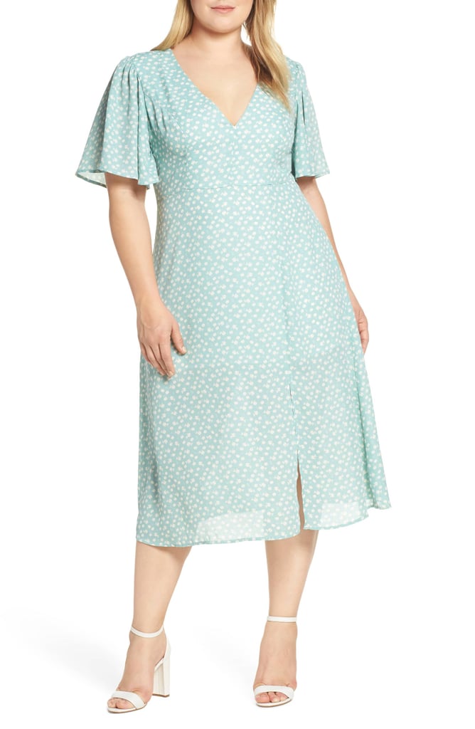 smocked flutter sleeve midi dress