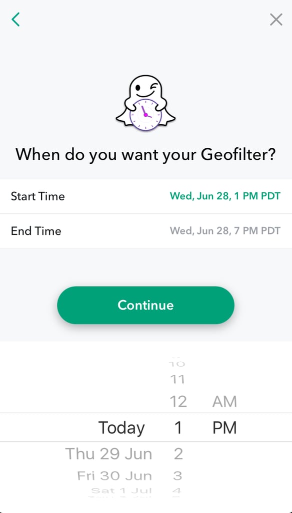 Set how long you want the geofilter to last for.