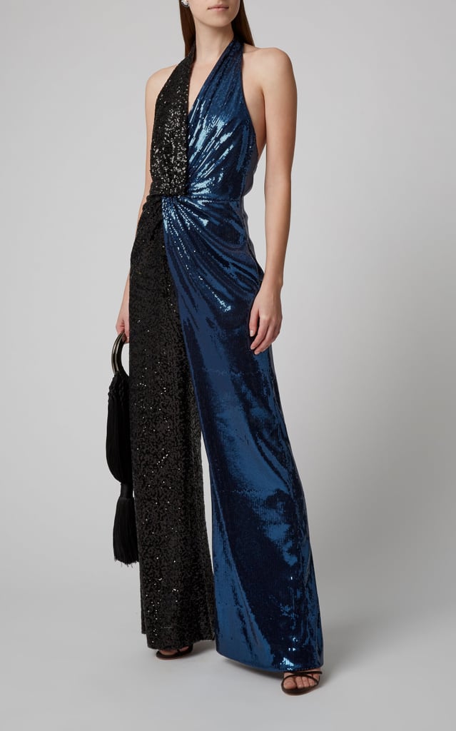 Prabal Gurung Two-Tone Sequined Halterneck Jumpsuit