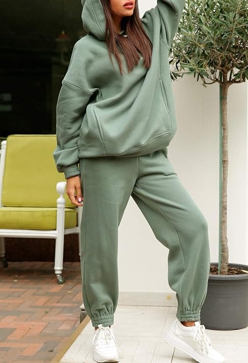  Fixmatti Hooded Tracksuit Jogger Sets for Women Two