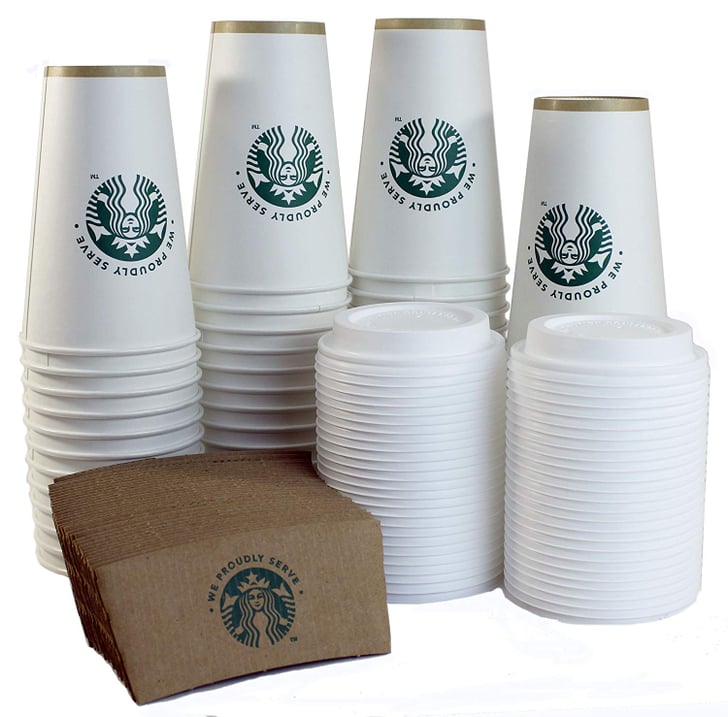 Starbucks White Disposable Hot Paper Cups, Sleeves and Lids Starbucks