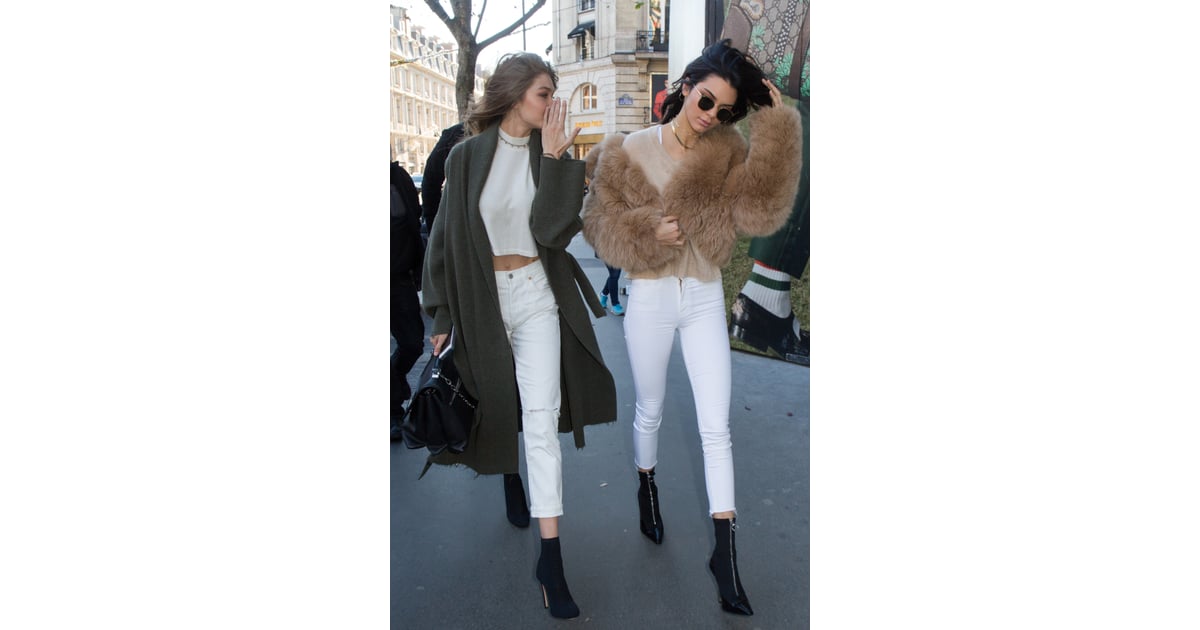Kendall Jenner and Gigi Hadid White Jeans in Paris Nov. 2016 | POPSUGAR ...