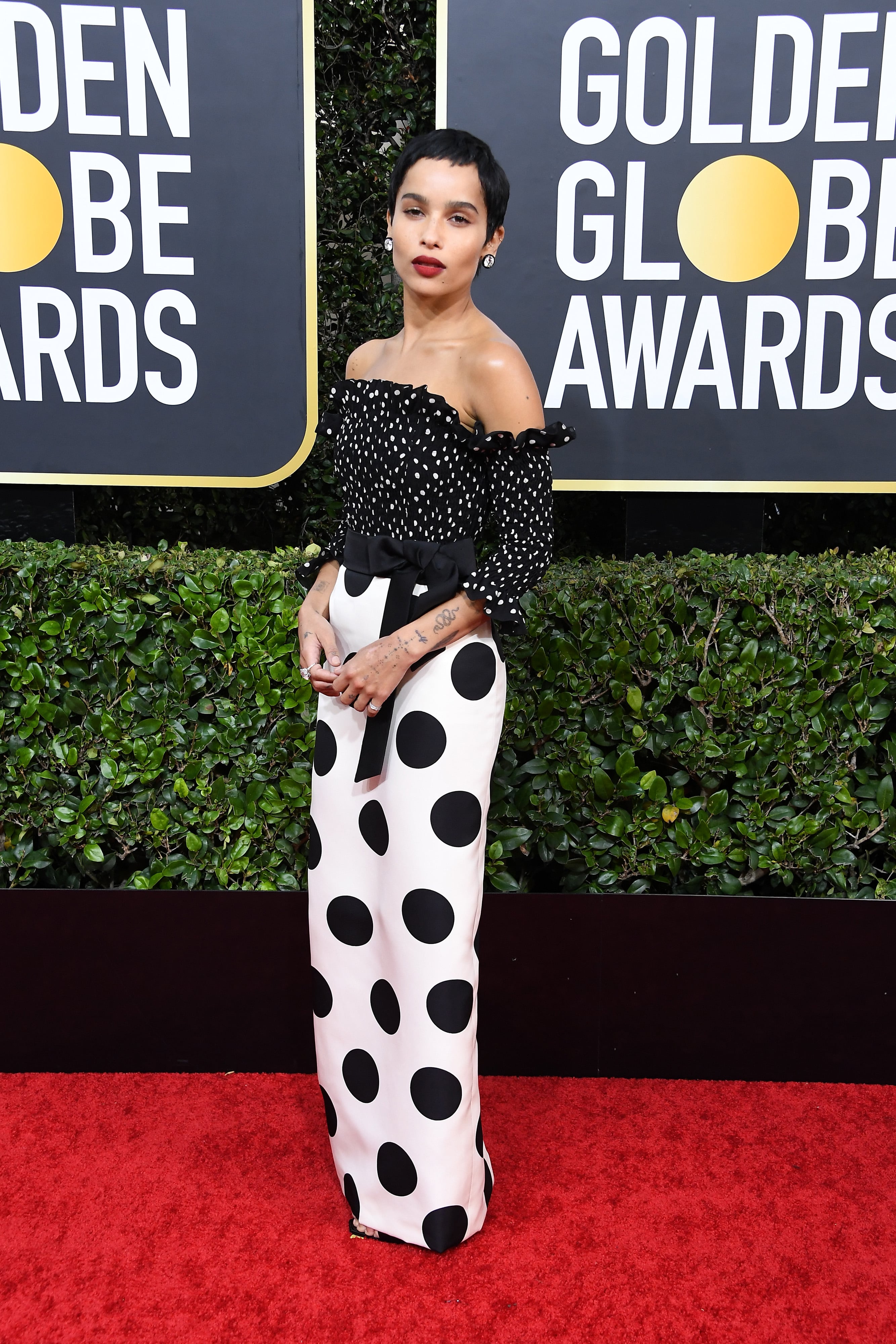 Zoë Kravitz Wearing a PolkaDot Gown at the Golden Globes PS UK Fashion