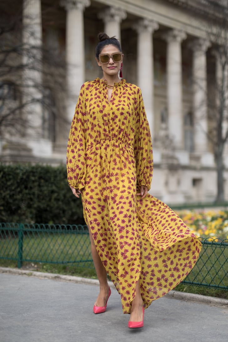 Printed Chiffon With Blouson Sleeves | Maxi Dress Outfit Ideas ...