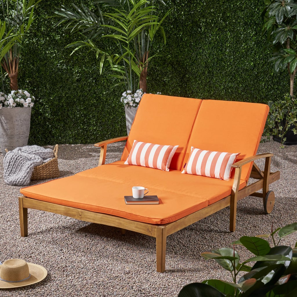 Mistana Antonia Double Reclining Teak Chaise Lounge With Cushion