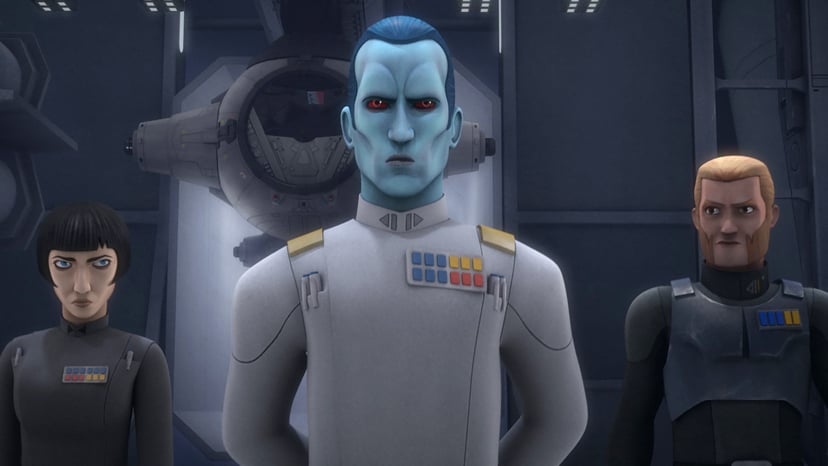 STAR WARS REBELS, (from left): Arihnda Pryce, Grand Admiral Thrawn, Agent Kallus, 'An Inside Man', (Season 3, ep. 309, aired Dec. 3, 2016). Disney XD / courtesy Everett Collection