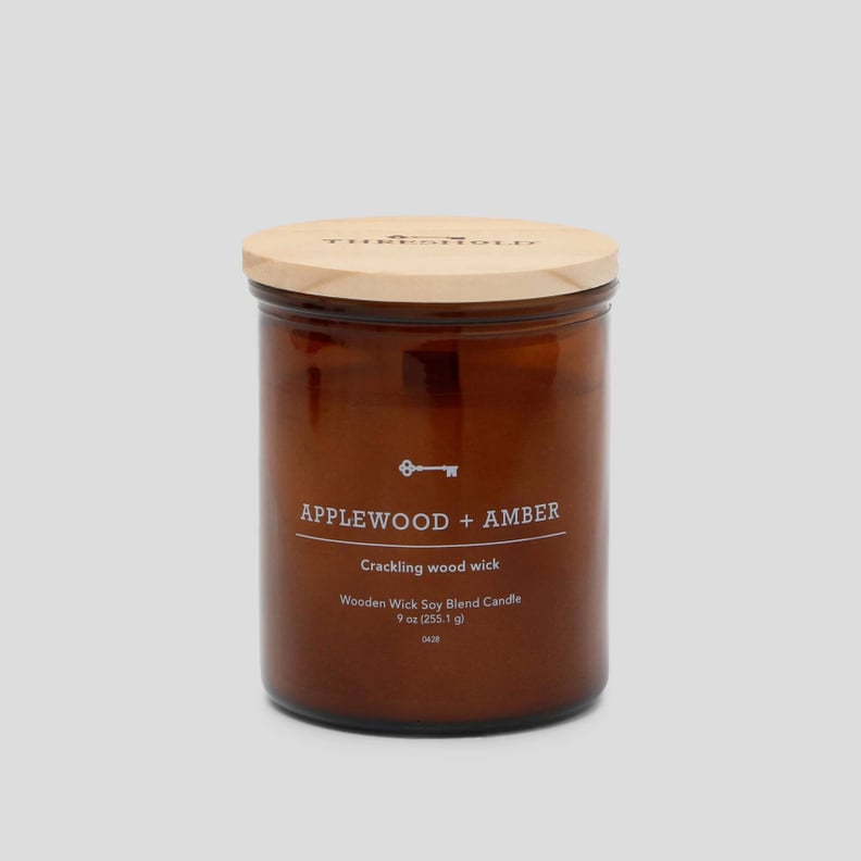 Applewood & Amber Lidded Glass Jar Crackling Wooden Wick Candle