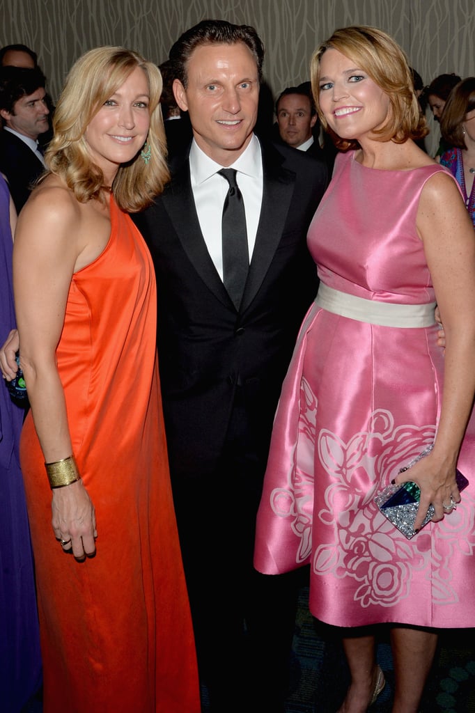 Lara Spencer, Savannah Guthrie, and Tony Goldwyn huddled together.