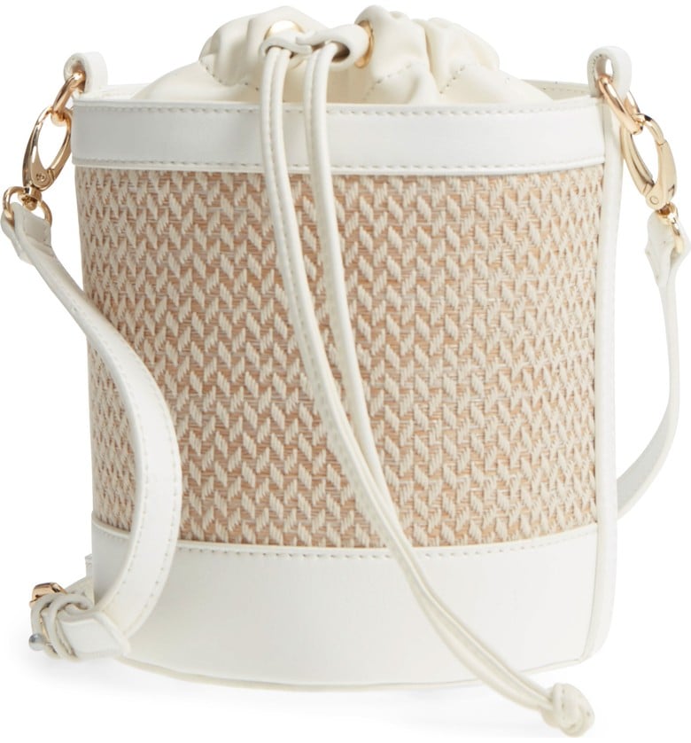 Leith Straw & Faux Leather Bucket Bag