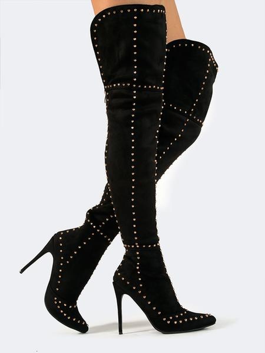 Kylie Jenner Black Thigh-High Cowboy Boots | POPSUGAR Fashion