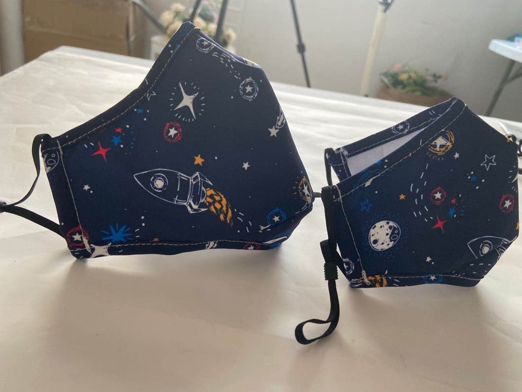 Kids Size Face Mask With Filter Pocket, Space Ship Print Mask