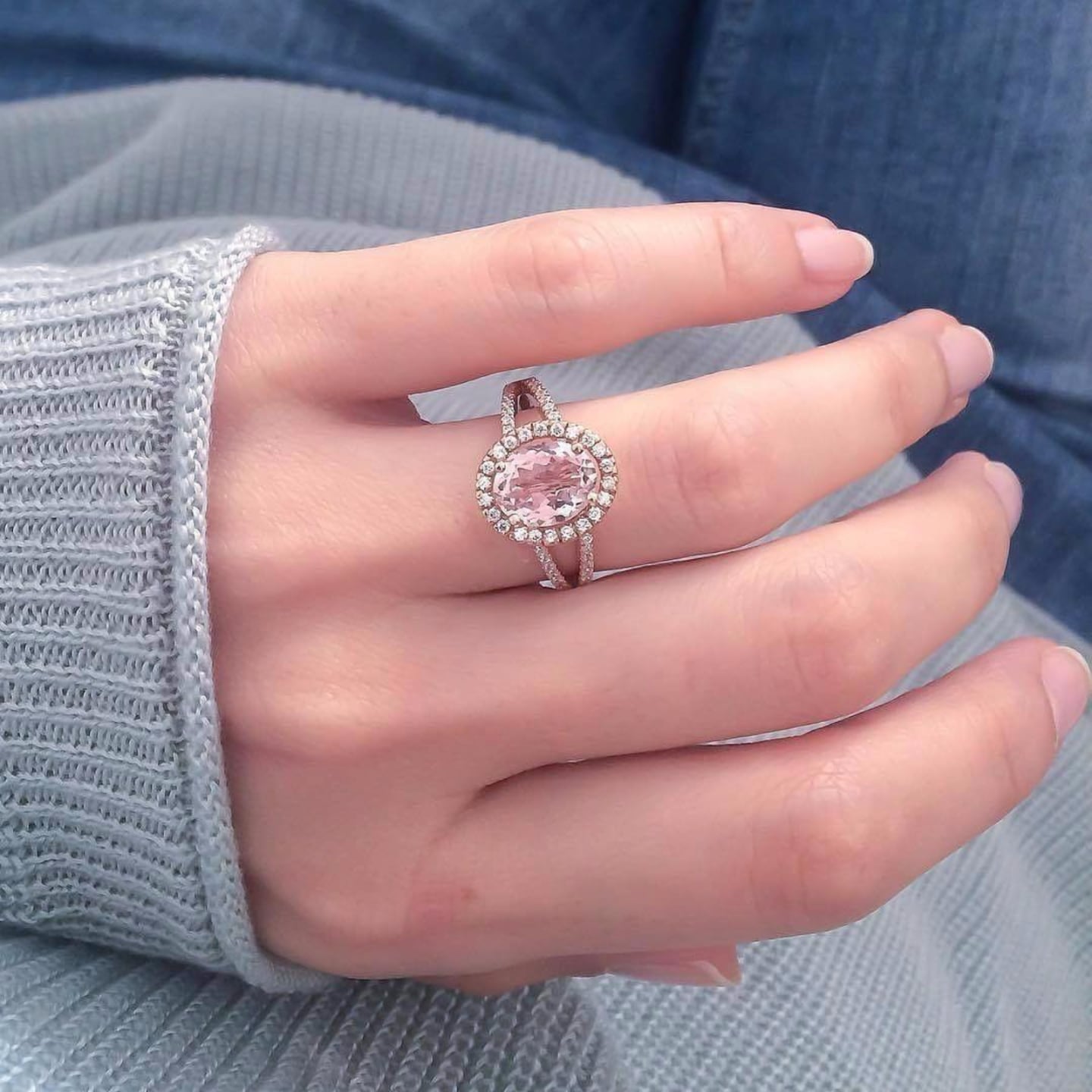 Celebrity morganite engagement ring outlet
