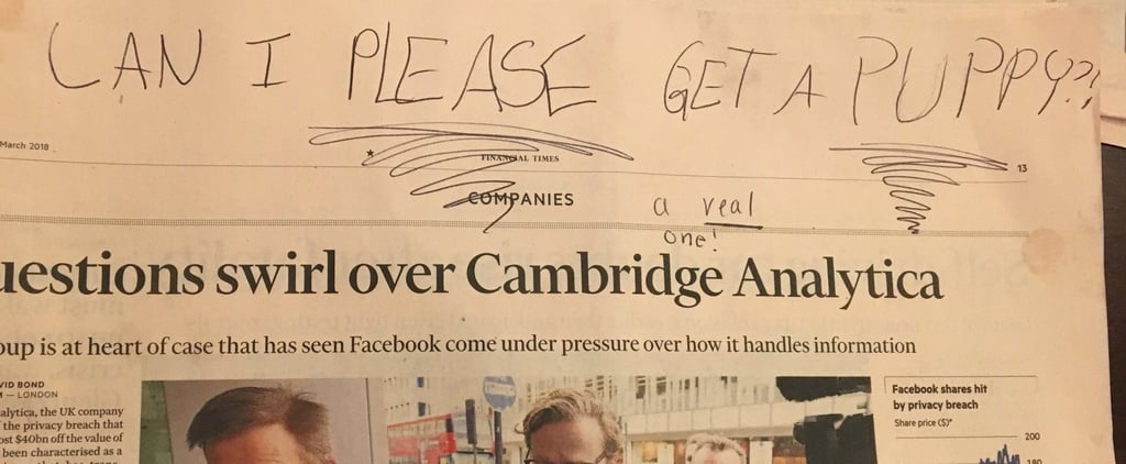 Girl Asks Dad For a Puppy on His Morning Newspaper