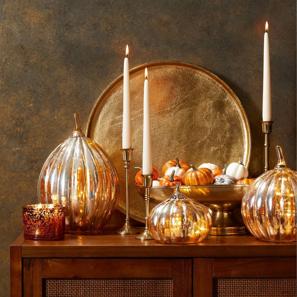 Light-Up Glass Pumpkin in Silver