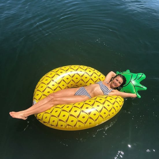 Nina Dobrev's Gingham Bikini on a Pineapple Float