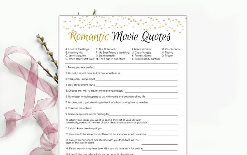 Romantic Movie Quotes Printable Bridal Shower Game