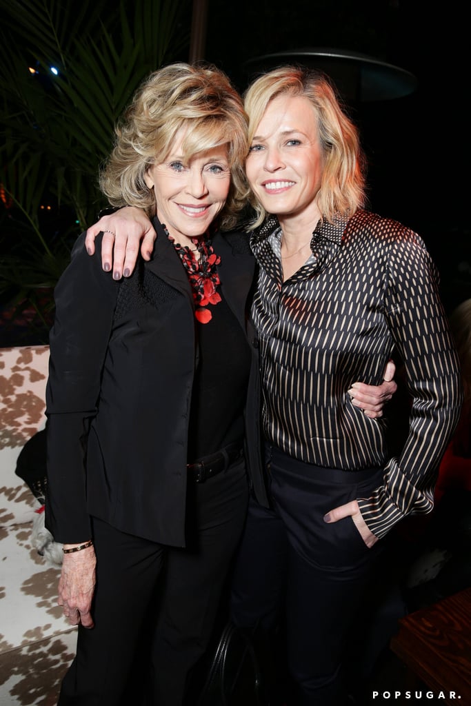 Jane Fonda and Chelsea Handler wrapped their arms around each other at a party celebrating the documentary Virunga's Oscar nomination.