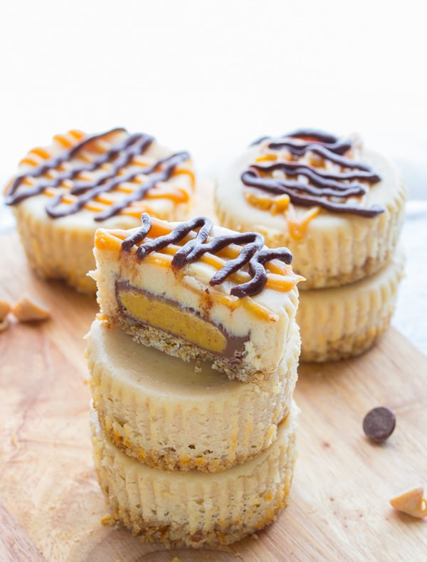 Peanut Butter Cup Mini Cheesecakes With a Pretzel Crust