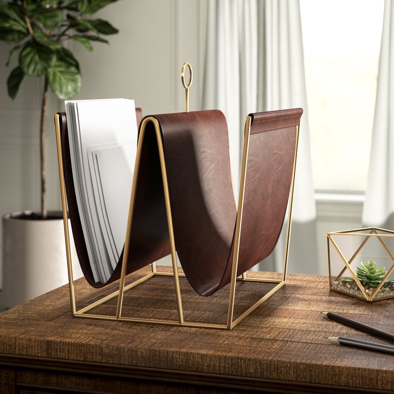 Greyleigh Aaryahi Metal and Faux Leather Magazine File Holder