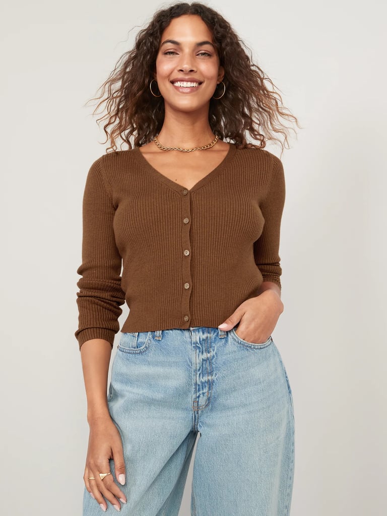 Old Navy Long-Sleeve Cropped Rib-Knit Cardigan Sweater