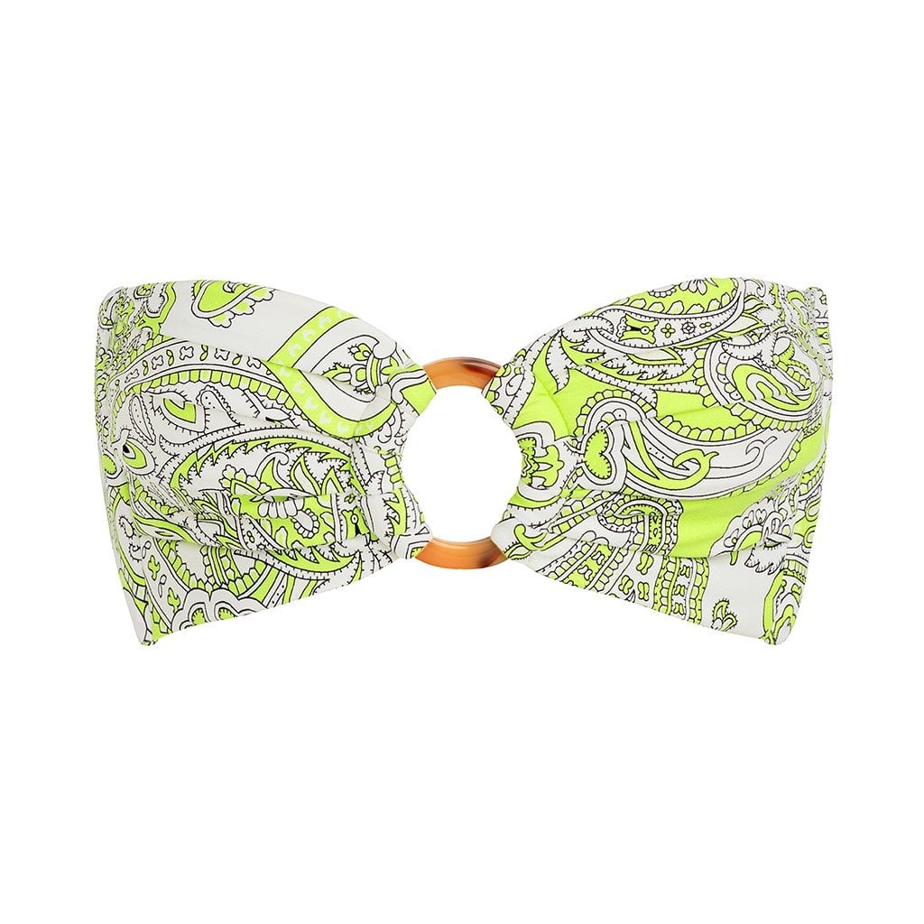 Chartreuse Paisley Bandeau Bikini Top
