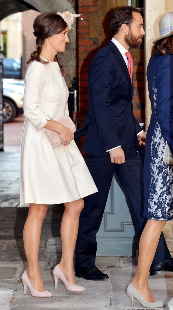 At Prince George's christening, Pippa opted for a retro look and cream color with this two-piece from Suzannah — both could incorporated in a wedding gown, but it's unlikely the bride-to-be will go for quite so high a neckline.