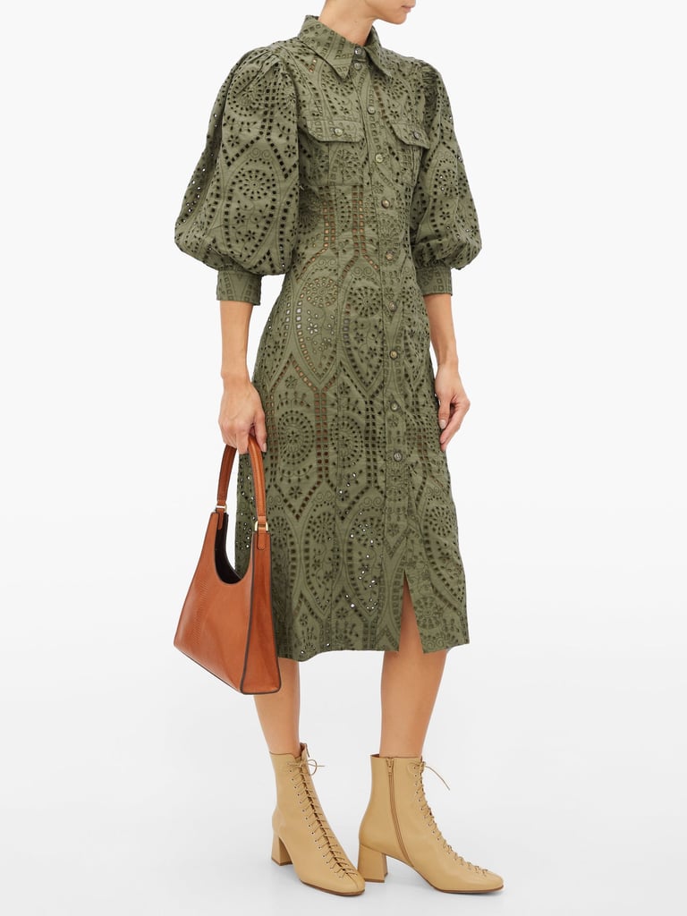 Ganni Balloon-Sleeve Broderie-Anglaise Cotton Shirtdress | Fall Fashion ...