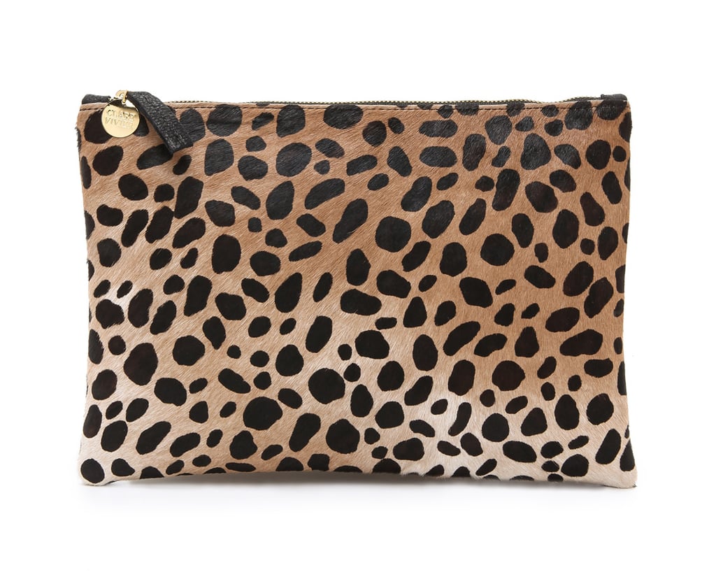 Clare Vivier Leopard Calf Hair Clutch