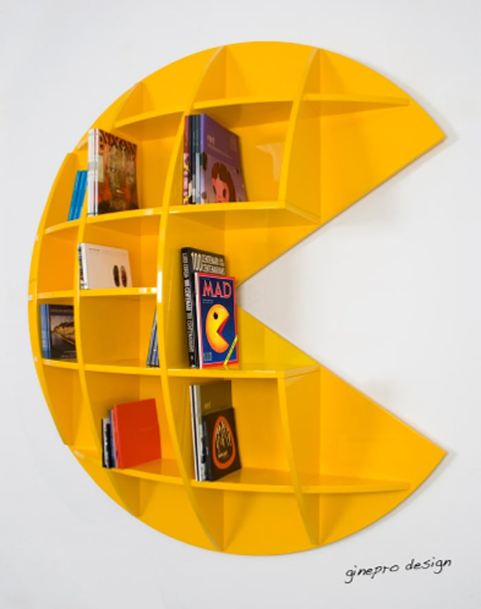 This "Puckman" bookcase (price upon request) is made to order and comes available in yellow, white, and black. So hard to choose!