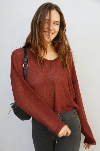 Out From Under Logan Jersey Slouchy V-Neck Top
