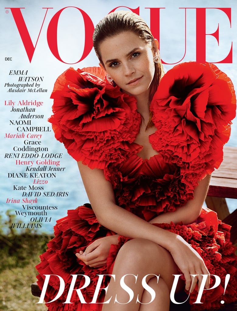 Emma Watson is the cover star of the December 2019 issue of British Vogue, and in the accompanying interview, she has some interesting things to say about heading into her 30s. The Little Women actress won't celebrate her birthday until April next year, but it sounds like she's already contemplating the changes that will come as she reaches the milestone.
"I was like, 'Why does everyone make such a big fuss about turning 30? This is not a big deal . . .' Cut to 29, and I'm like, 'Oh my God, I feel so stressed and anxious.' And I realize it's because there is suddenly this bloody influx of subliminal messaging around. If you have not built a home, if you do not have a husband, if you do not have a baby, and you are turning 30, and you're not in some incredibly secure, stable place in your career, or you're still figuring things out . . . there's just this incredible amount of anxiety."
She also opened up about her thoughts on love, and it turns out she has a unique way of referring to her current relationship status. "I never believed the whole 'I'm happy single' spiel . . . I was like, 'This is totally spiel.' It took me a long time, but I'm very happy [being single]. I call it being self-partnered," she told journalist Paris Lees. Though she has been linked to some famous men in the past and was recently spotted kissing a mystery man in London, Emma has been focused on her work (in both acting and activism) over recent years, and that has no doubt had something to do with this new-found independent spirit. You can find out more when the full feature appears in the December issue of British Vogue, available via digital download and on newsstands on Nov. 8.