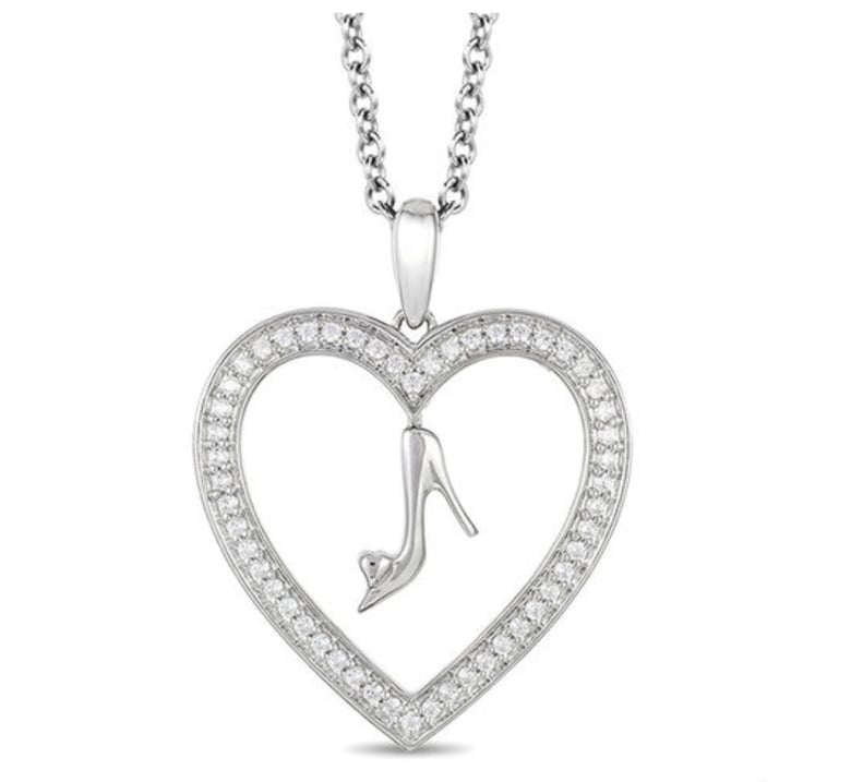 Cinderella Diamond Glass Slipper and Heart Pendant