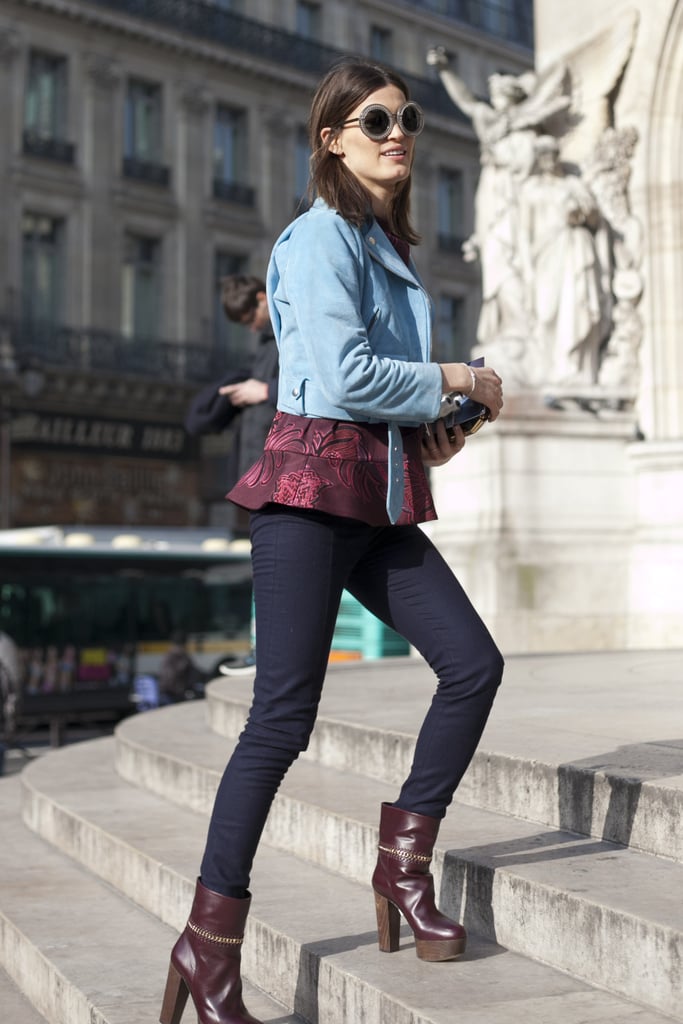 Hanneli Mustaparta mixed sky blue and burgundy hues for a bold bit of color play.
Hanneli Mustaparta mixed sky blue and burgundy hues for a bold bit of color play.