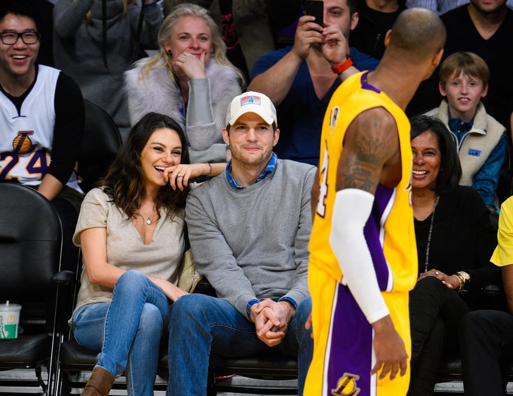 Mila Kunis and Ashton Kutcher at Lakers Game Dec. 2014