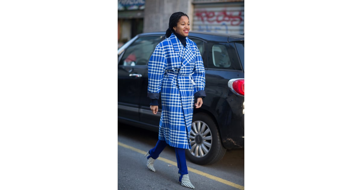 Lean into a full-blown plaid look with a bold coat and checked pumps ...