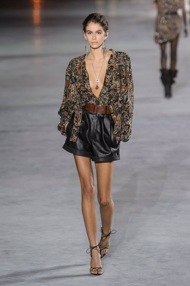 Kaia Walked Down the Saint Laurent Runway in Leather Shorts | Kaia ...