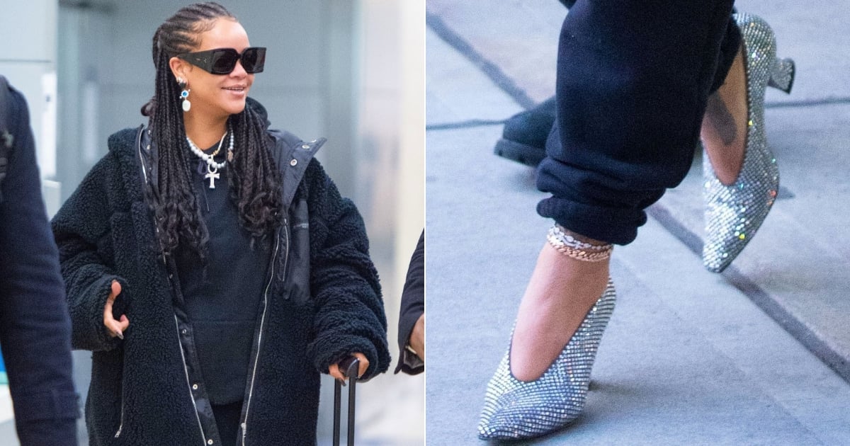 Rihanna Wore Crystal Bottega Heels to the Airport POPSUGAR Fashion