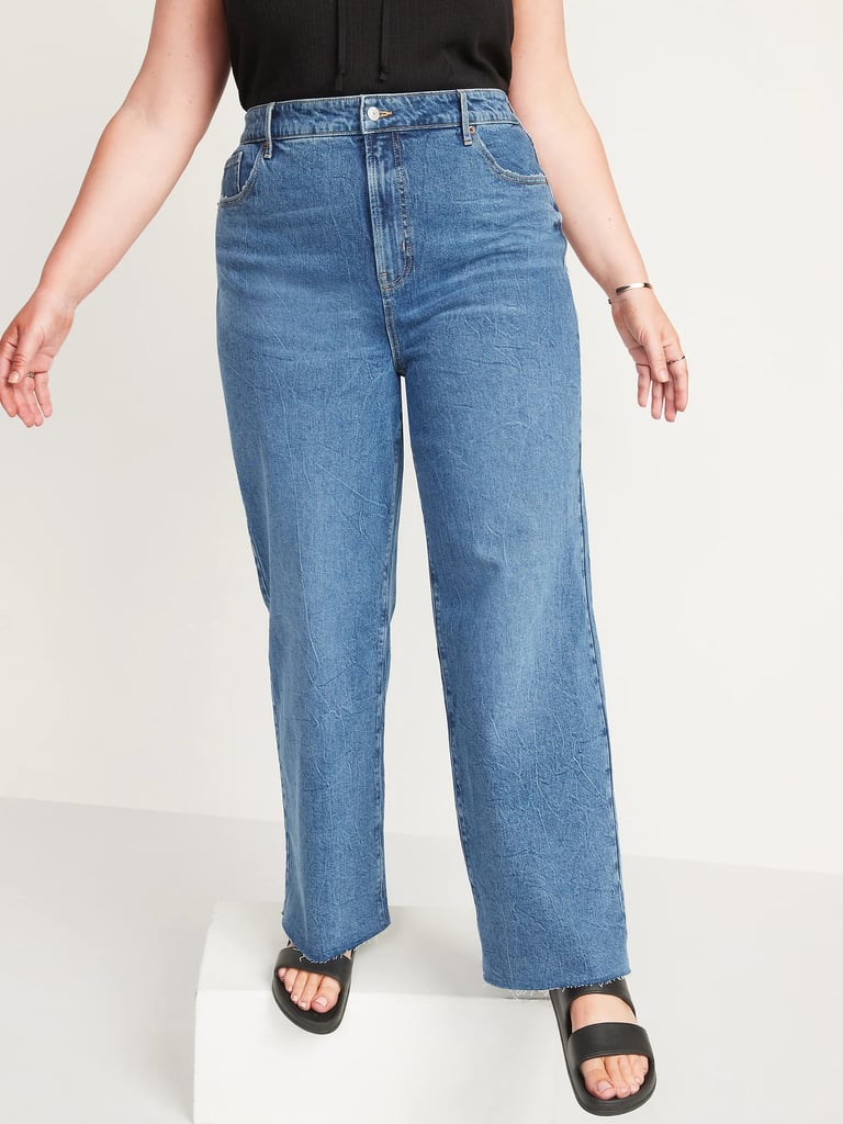 Old Navy Extra High-Waisted Medium-Wash Cut-Off Wide-Leg Jeans